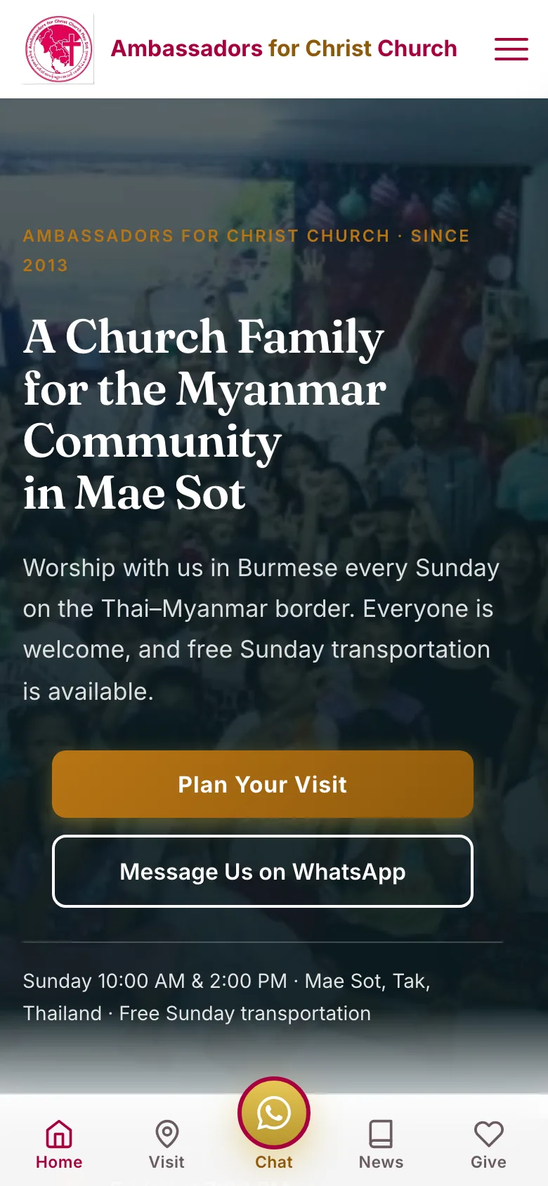 The church site on a phone, the way most of the congregation reaches it