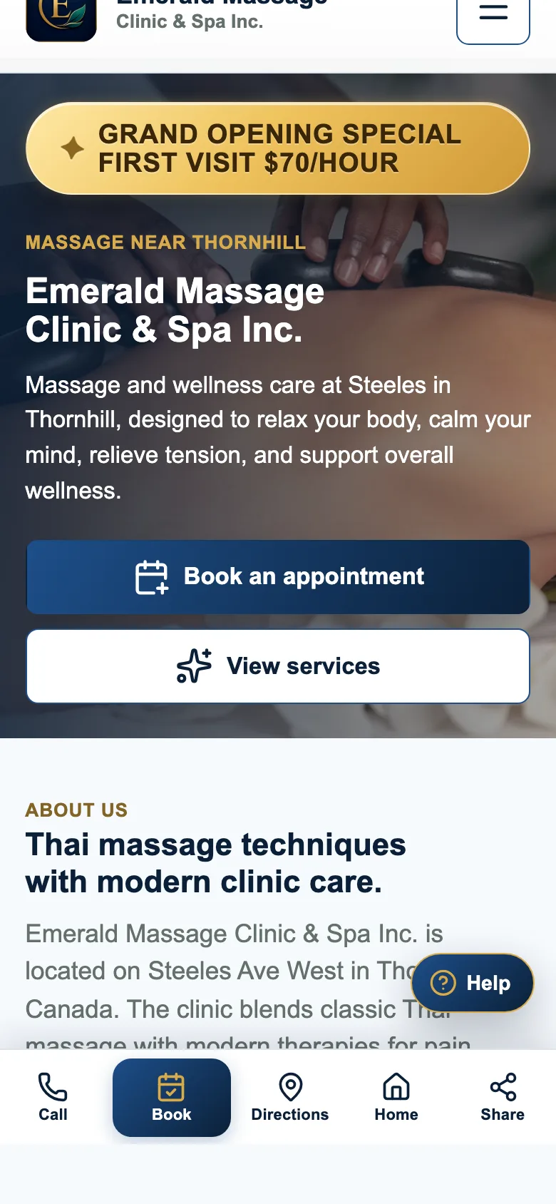 Emerald Massage Clinic site on a phone
